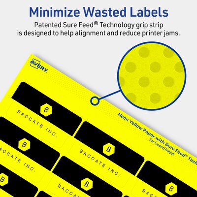Avery Laser/Inkjet Rectangle Multipurpose Labels, 1-1/4" x 2-3/8", Neon Yellow, 720/Pack (94227)