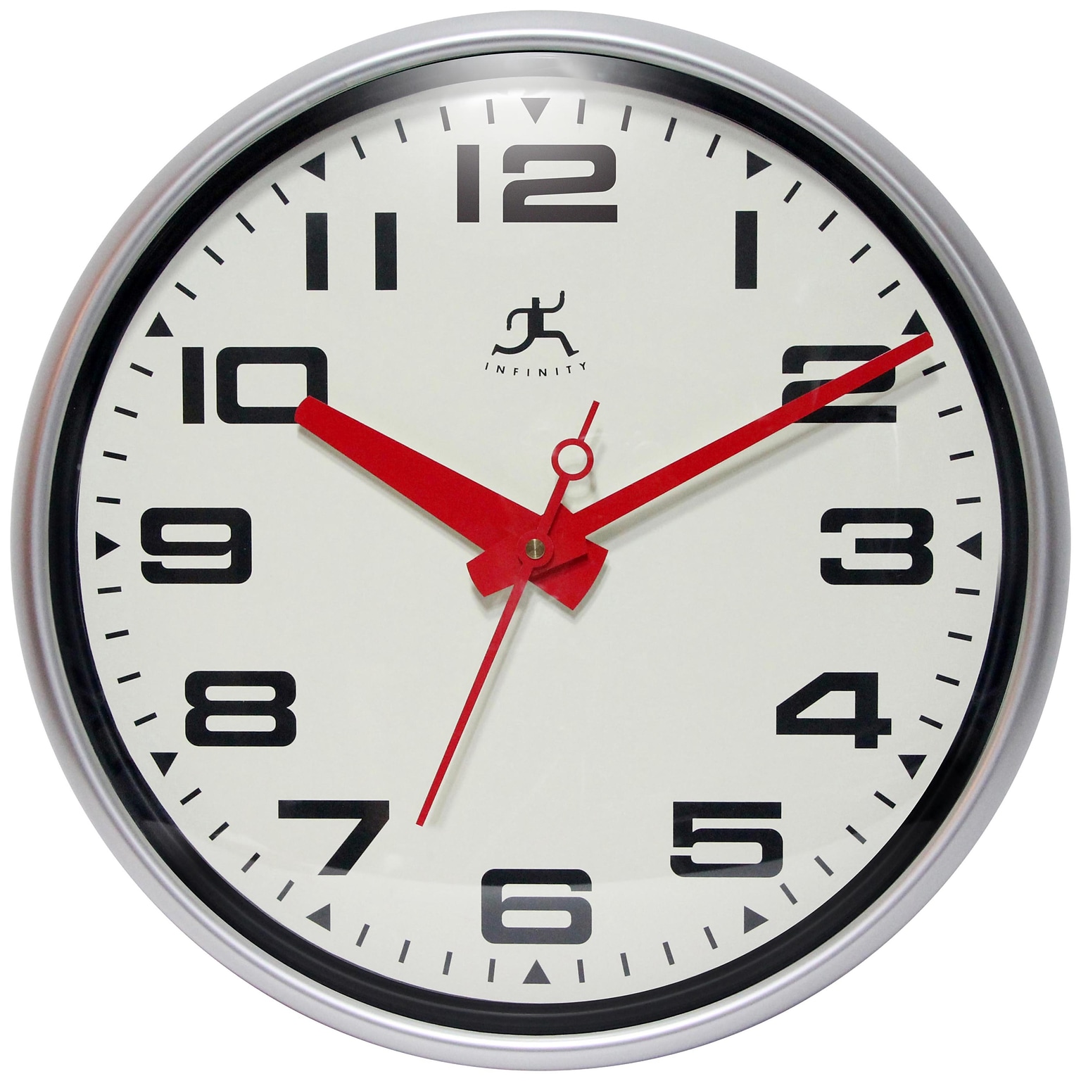 Infinity Instruments Lexington Ave Wall Clock, 15, Silver w/ Red Hands
