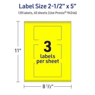Avery Rectangle Laser/Inkjet Multipurpose Labels, 2.5" x 5", Neon Yellow (120/Box)