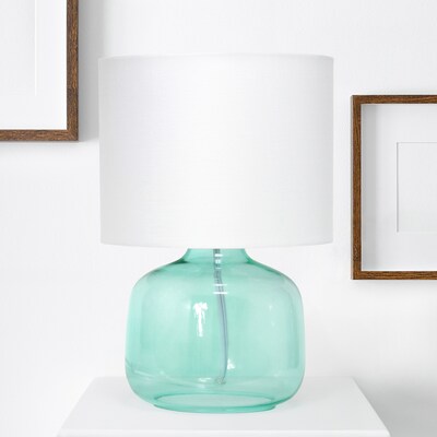 Creekwood Home Round Modern Glass 13.75" LED Table Lamp, Aqua/White (CWT-1015-AW)