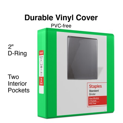 Staples® Standard 2 3 Ring View Binder with D-Rings, Green (55433)