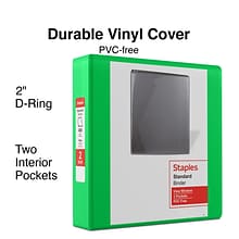 Staples® Standard 2 3 Ring View Binder with D-Rings, Green (55433)