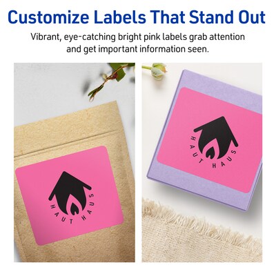 Avery Laser/Inkjet Rectangle Multipurpose Labels, 3-1/3" x 4", Bright Pink, 240/Pack (94215)