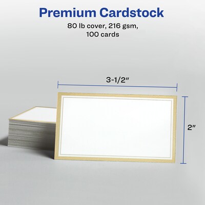 Avery Business Cards, 2" x 3 1/2", White/Gold, 10 Cards/Sheet, 10 Sheets/Pack, 100 Cards/Pack (3327)