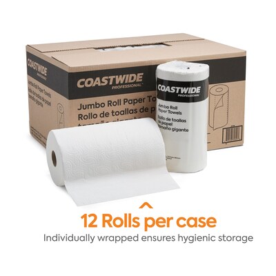Coastwide Professional Jumbo Kitchen Rolls Paper Towel, 2-Ply, White, 250 Sheets/Roll, 12 Rolls/Carton (CW21806)