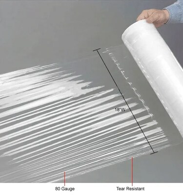 Global Industrial Stretch Wrap Film For Hand Dispenser, 80 Gauge, Cast, 18" x 1500', Clear (242427)