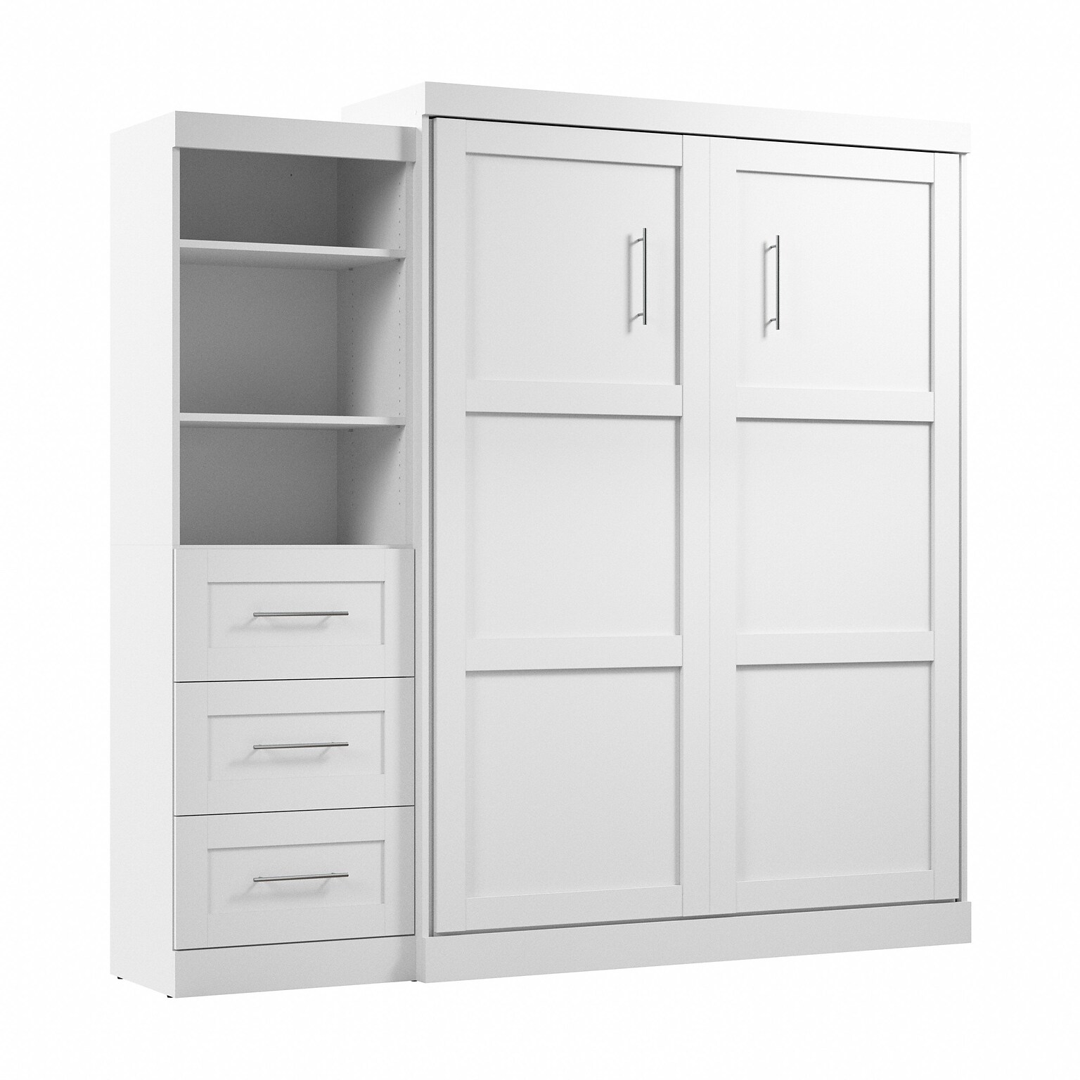 Bestar Pur Queen Murphy Bed with Shelving Unit and Drawers (90W), White (26869-17)