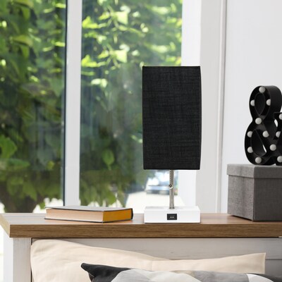 Simple Designs Petite White Stick Lamp with USB Charging Port and Fabric Shade, Black (LT1088-BAW)
