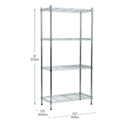 Mind Reader 4 Shelf Metal Adjustable Shelving, 48" x 11.75" x 23.5", Silver (4TSHELVU-SIL)