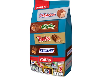 Snickers, Twix, 3Musketeers and MilkyWay Minis Milk Chocolate Candy Bars Bulk Variety Pack, 30.63 oz. (460690)