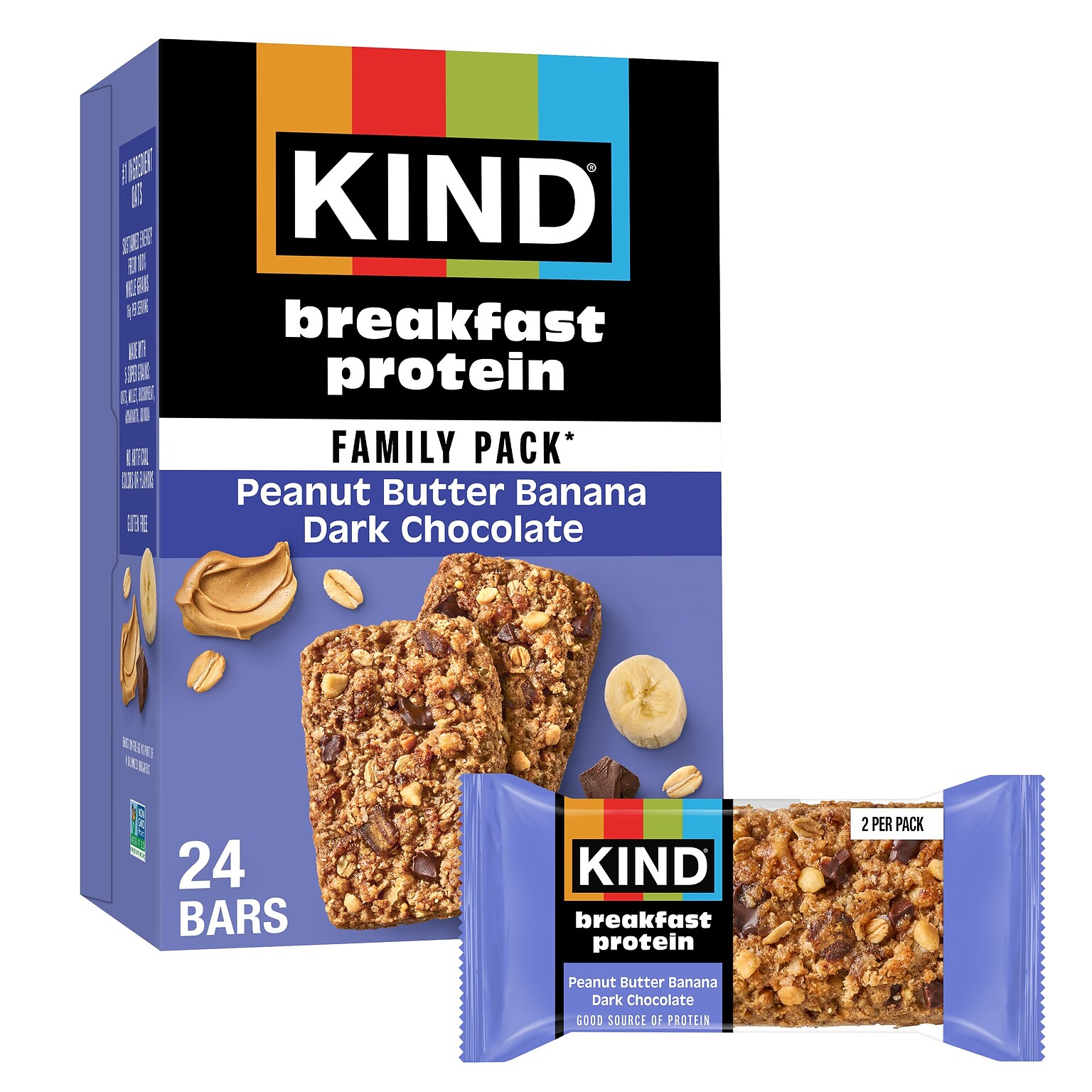 KIND Breakfast Gluten Free Peanut Butter Banana Dark Chocolate Protein Bar, 12 Bars/Box (67661)