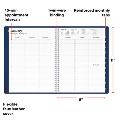 2027 Staples 8" x 11" Weekly & Monthly Appointment Book, Faux Leather Cover, Navy (ST58470-27)