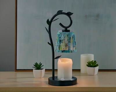 Simplee Adesso Ivy Candlewarmer 14.75" Halogen Table Lamp, Black/Blue Floral (SL1193-07)