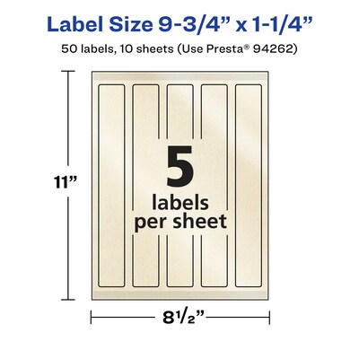 Avery Pearlized Ivory Rectangle Multipurpose Labels, 9.75" x 1.25", Ivory, 50/Pack (94262)