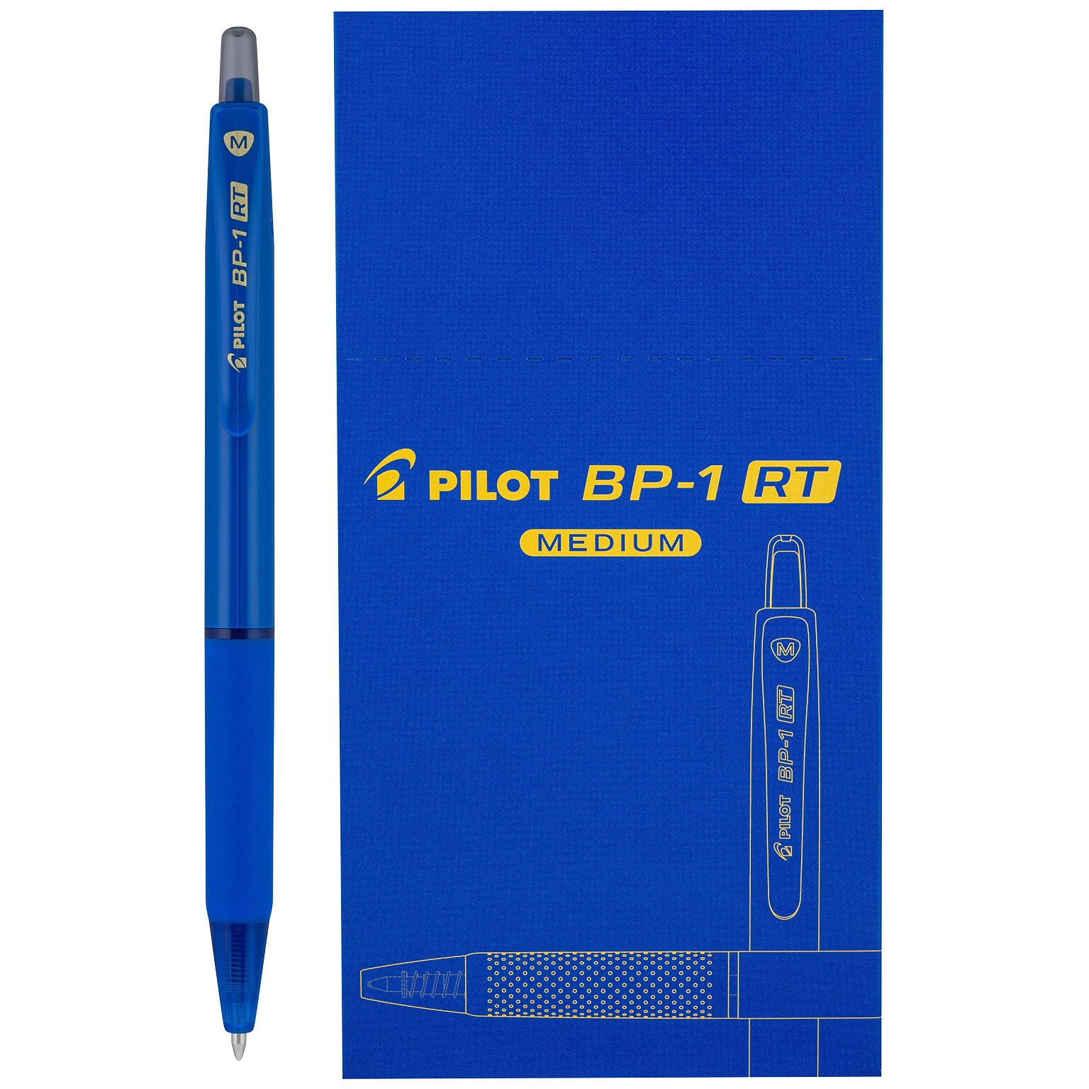 Pilot BP1-RT Retractable Ballpoint Pens, Medium Point, 1.0mm, Blue Ink, Dozen (BPR--BLUM)