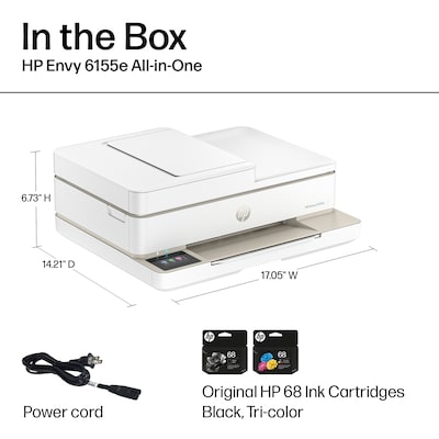 HP Envy 6155e Wireless All-in-One Color Inkjet Printer, Scanner, Copier, Best for Home, 3 months FREE ink with HP+ (714L5A)