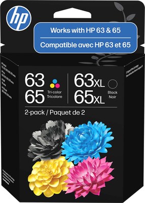 HP 63/65 XL Black High Yield and Tri-Color Standard Yield Ink Cartridge, 2/Pack (B87FDAN)