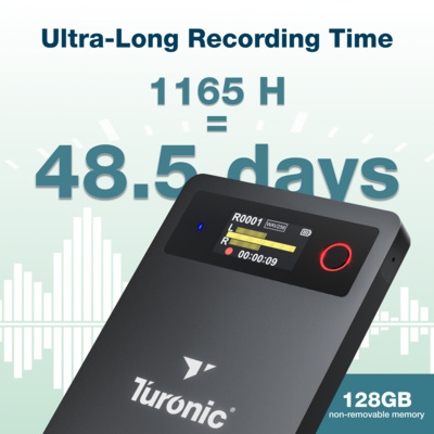Turonic L813 AI Voice Recorder with AI Tech, 128GB, Dual Mics, Black (L813)