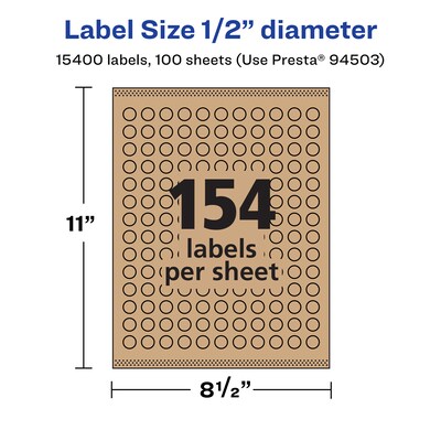 Avery Laser/Inkjet Circle Multipurpose Labels, .5" Dia., Kraft Brown, 15400 Labels/Box ( 94503)