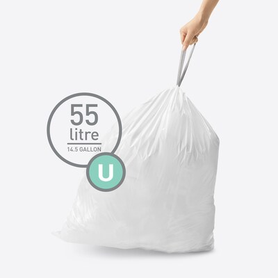 simplehuman Code U 14.5-21 Gallon Trash Bag, 50% PCR, 26.5 x 37, Low Density, 1.18 mil, White, 240 Total Bags (CW0265)