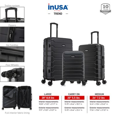 InUSA Trend 3-Piece Hardside Spinner Luggage Set, Black (IUTRESML-BLK)