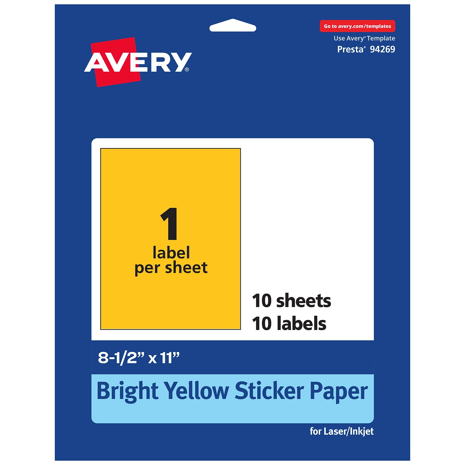 Avery Laser/Inkjet Rectangle Multipurpose Labels, 8.5 x 11, Bright Yellow, 10/Pack (94269)