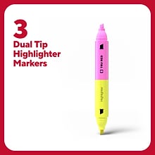 TRU RED™ Twin Tip Highlighters, Chisel Tip, Assorted Colors, 3/Pack (TR57834)