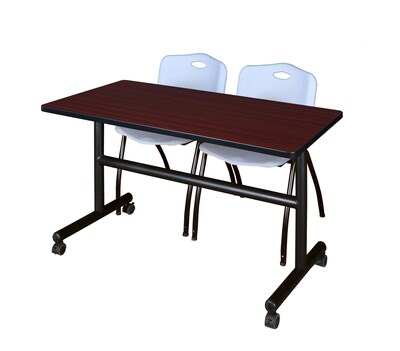Regency Kobe 48 Flip Top Mobile Training Table- Mahogany & 2 M Stack Chairs- Grey