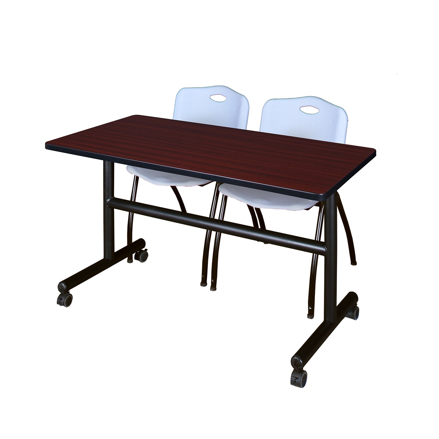 Regency Kobe 48 Flip Top Mobile Mahogany Training Table & 2 M Stack Chairs, Grey (MKFT4824MH47GY)