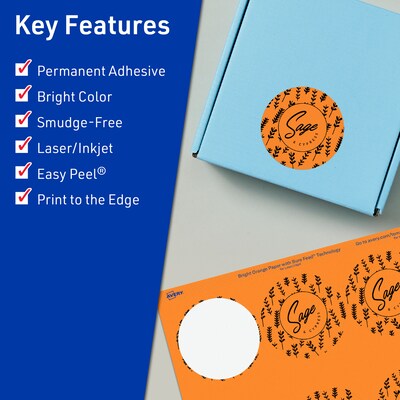Avery Laser/Inkjet Multipurpose Circle Labels, 2.75 Dia., Bright Orange, 240/Pack (94512)