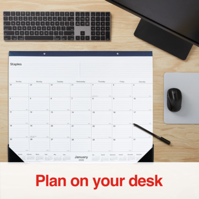 2026 Staples 21.75" x 17" Monthly Desk Pad Calendar, Navy (ST59700-26)