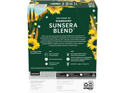 Starbucks Sunsera Blend Coffee Keurig K-Cup Pods, Light Roast, 22/Box (12597352)