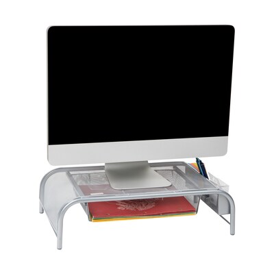 Mind Reader Monitor Stand with Paper Tray, Metal, Silver  (MESHMONSTA-SIL)