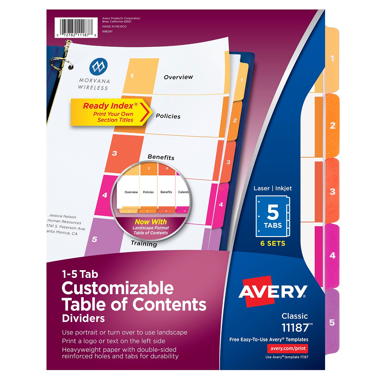 Avery Ready Index Table of Contents Paper Dividers, 1-5 Tabs, Multicolor, 6 Sets/Pack (11187)