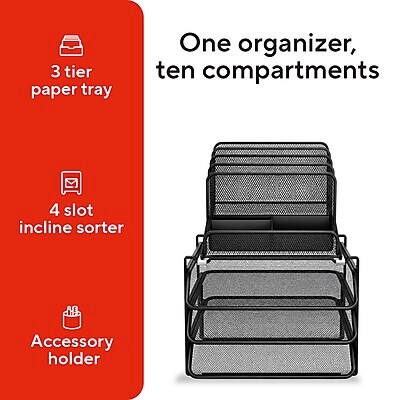 TRU RED™ All-In-One 10-Compartment Wire Mesh Compartment Storage, Matte Black (TR57530)