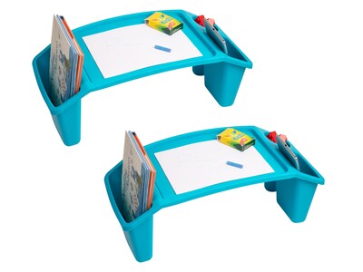 Mind Reader 10.75" x 22.25" Plastic Kids' Lap Desk Activity Tray, Blue, 2/Pack (2KIDLAP-BLU)