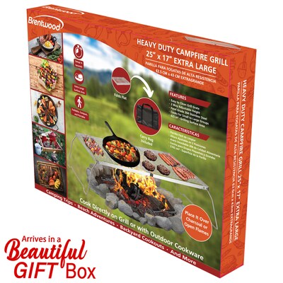 Previous Next Brentwood® 25-In. x 17-In. Heavy-Duty Stainless Steel Portable Folding Campfire Grill with Carry Bag (BB-17X25SS)