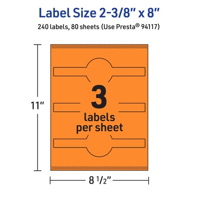 Avery Decorative Edge Multipurpose Labels, 2-3/8" x 8", Bright Orange, 240/Box (94117)