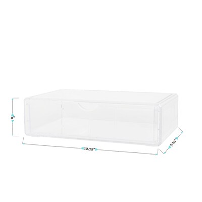 Martha Stewart Brody Plastic Stackable Office Desktop Organizer with Drawer, Clear (BEPB9500CLR)