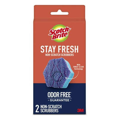 Scotch-Brite Stay Fresh Non-Scratch Sponge with Scrubber, Blue, 2 Sponges/Pack (SDA-2)