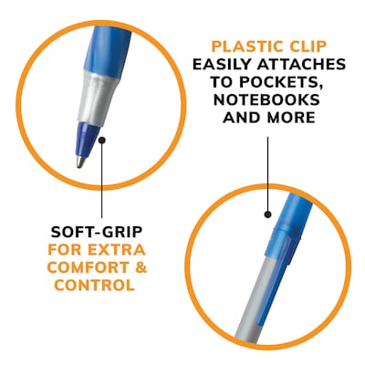 BIC Round Stic Grip Xtra Comfort Ballpoint Pens, Medium Point, Blue Ink, 12/Pack (GSMG11BE)