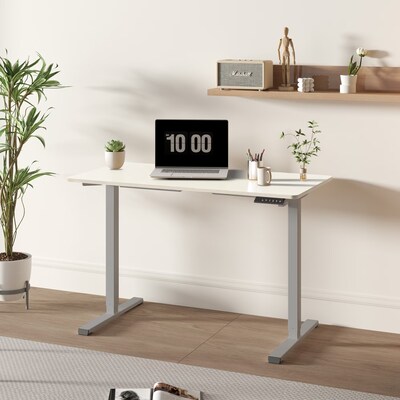 FlexiSpot ET155E 48W Electric Rectangular Adjustable Standing Desk, White/Gray (4SPL-S09010065)