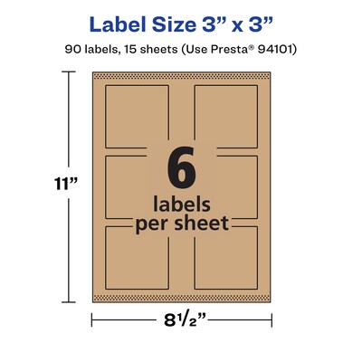 Avery Laser/Inkjet Multipurpose Labels, 3" x ", Kraft Brown, 90/Pack (94101)