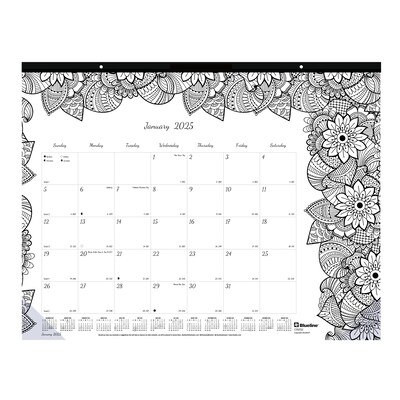 Blueline Academic Monthly Desk Pad Calendar - July 2024 To December 2025, 22x17 Blossom