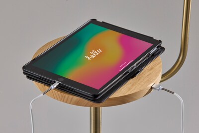 Adesso Caldwell 62"H Antique Brass Floor Lamp with White Linen Shade (4229-21)