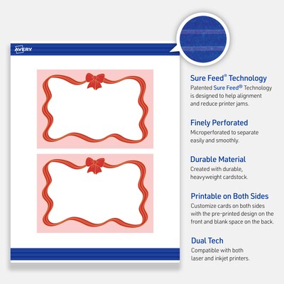 Avery Gold-Pink Bow Matte Blank Card, White, 20/Pack (S00-FFF)