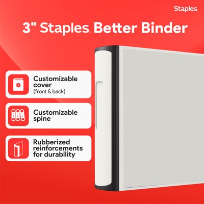 Staples 3 3-Ring Better Binder, D-Ring, White (ST55887-CC)