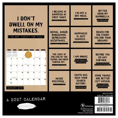 2027 TF Publishing Anti-Affirmations & Sarcasm 7" x 7" Monthly Wall Calendar, Multicolored (27-2100)