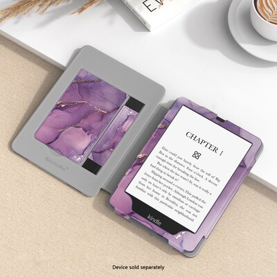 SaharaCase Indy Series TPU 7" Marble Hand Strap Folio Case for Amazon Kindle Paperwhite & Colorsoft, Purple (TB00439)