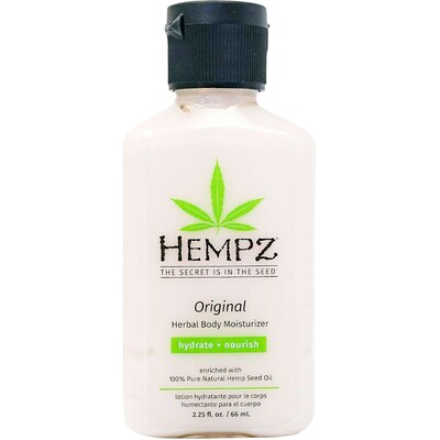Hempz Original Herbal Body Moisturizer, 2.25 oz Travel Size Bottle, 6 Bottles/Bag, 16 Bags/Carton